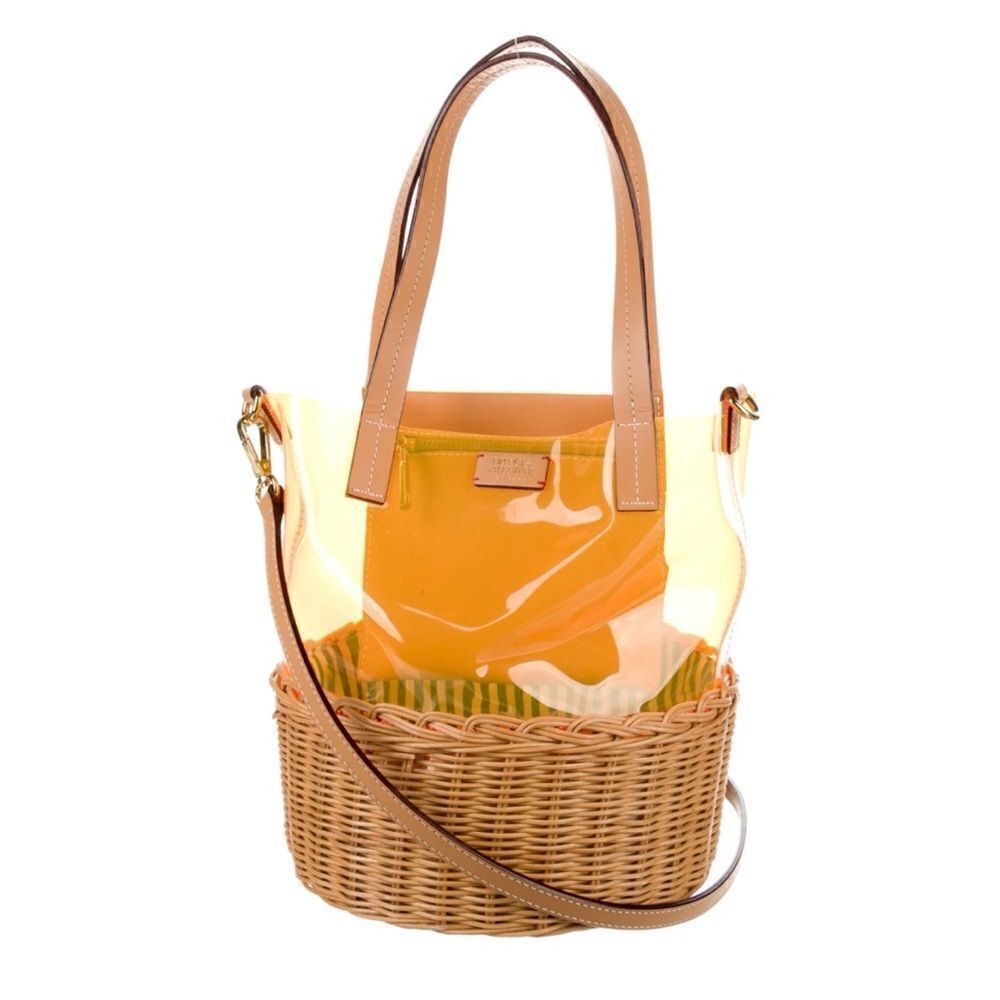 Frances Valentine Leather-Trimmed PVC Wicker Bucket Bag / New With Tags